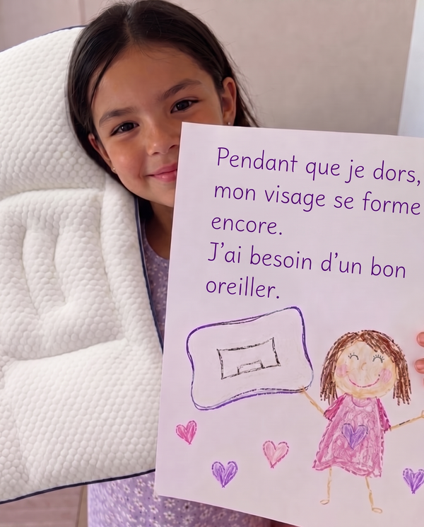 Note d'enfant : Pendant que je dors, mon visage se forme encore. J'ai besoin d'un bon oreiller.